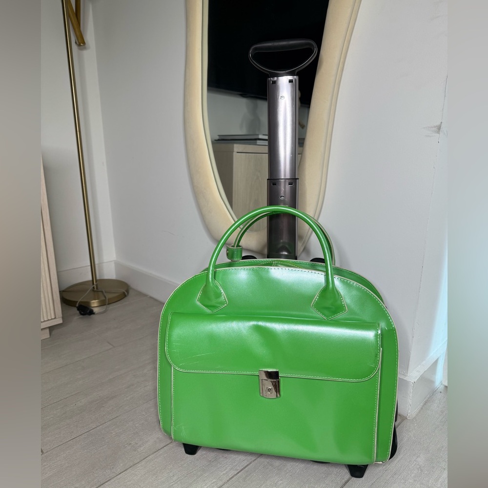 Vibrant Green Leather Wheeled Laptop Bag